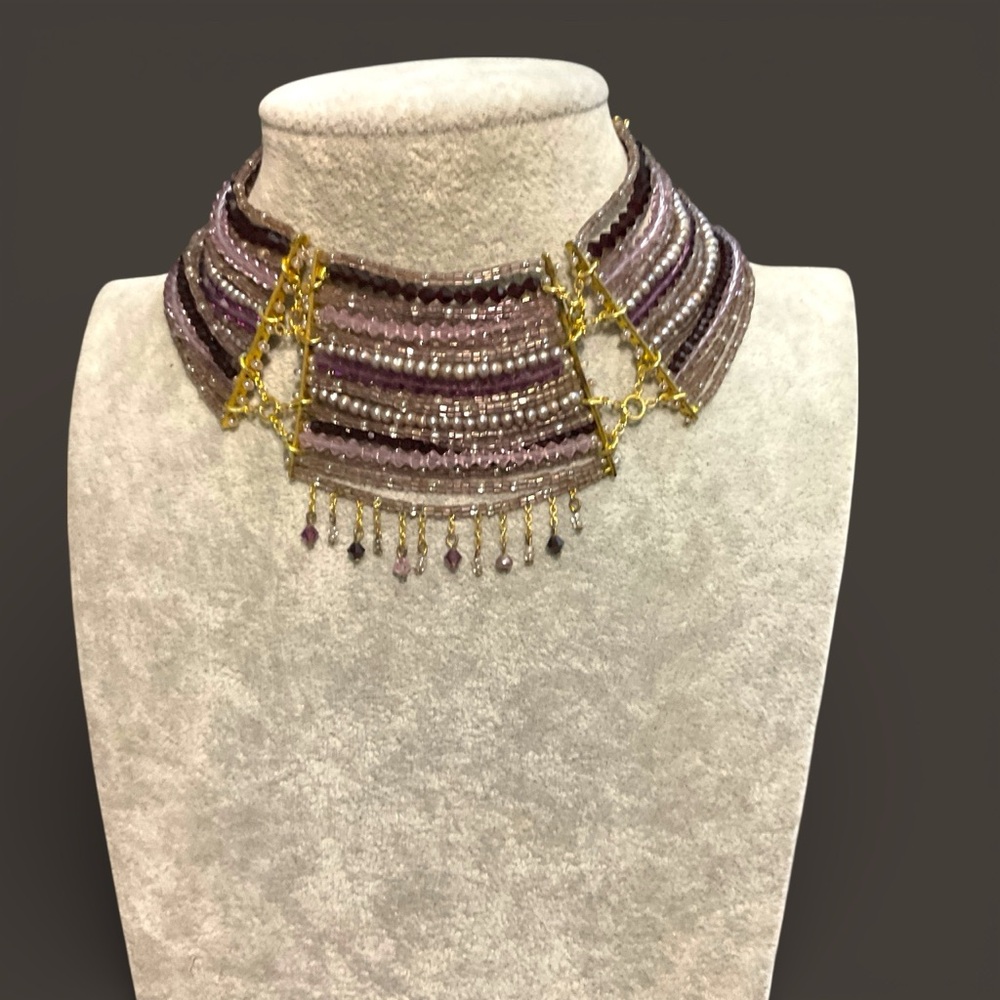 Erickson Beamon Purple and Gold Multi-Strand Choker Necklace